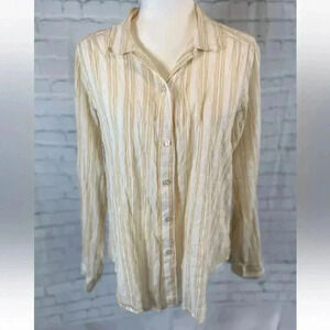 Abercrombie & Fitch Woman’s L Long Sleeve Crinkle Top Yellow White Button shirt